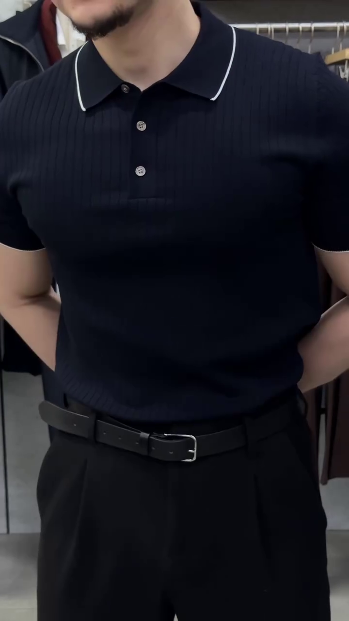 🖤 Classic Ribbed Polo Shirt – Premium Slim Fit Smart Casual Tee | Modern Minimal Polo | Multiple Colors & Designs | Sizes XXS–XXL ✨