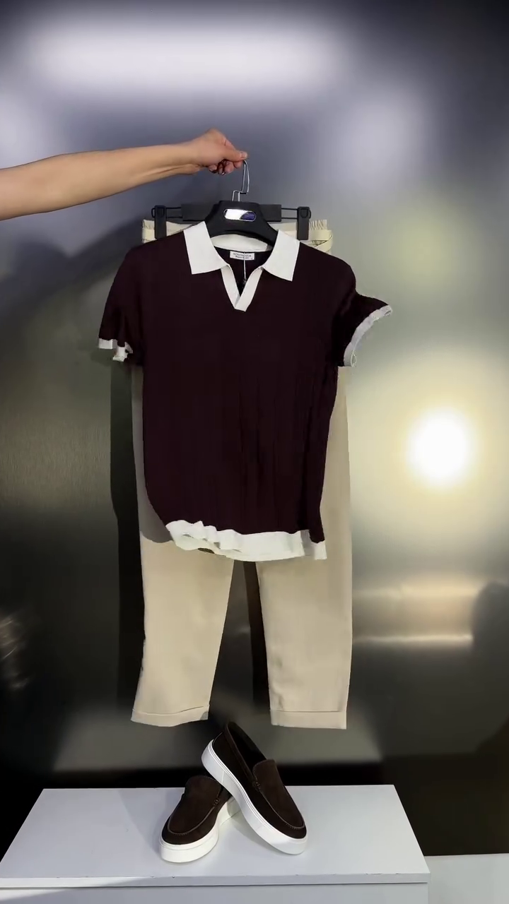 🖤 Classic Contrast Polo & Smart Casual Pants Set – Modern Minimal Co-Ord Outfit | Elegant Summer Style | Multiple Colors & Designs | Sizes XXS–XXL ✨