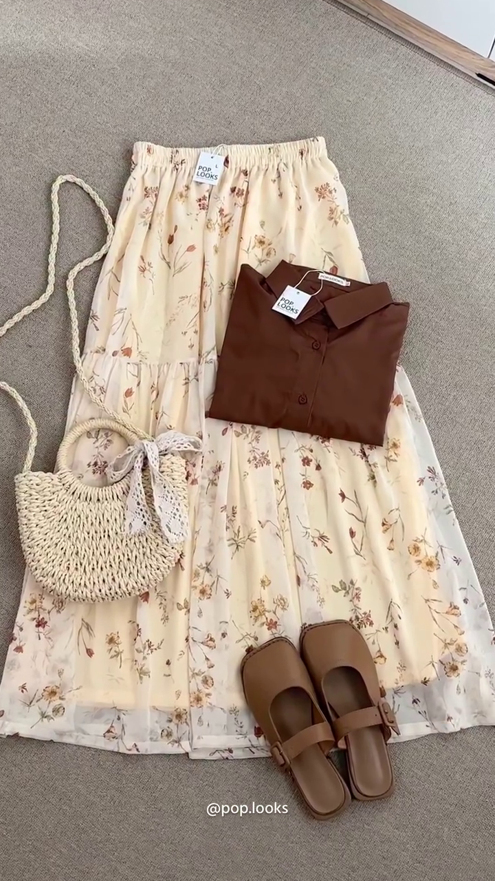 🤎 Elegant Brown Shirt & Floral Skirt Co-Ord Set – Chic Casual Summer Outfit | Stylish Two-Piece Set | Multiple Colors & Designs | Sizes XXS–XXL ✨