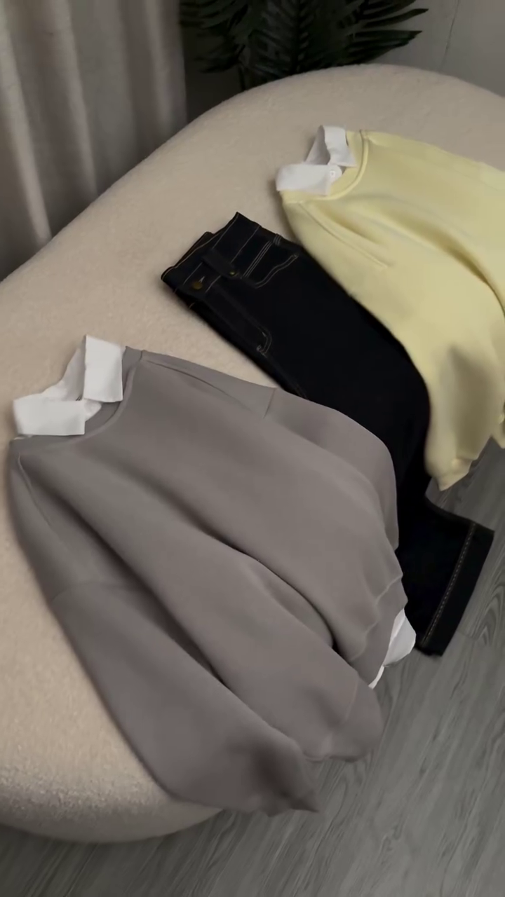 ✨ Minimal Layered Collar Sweater & Denim Combo – Chic Casual Co-Ord Outfit | Smart Everyday Style | Multiple Colors & Designs | Sizes XXS–XXL 👖