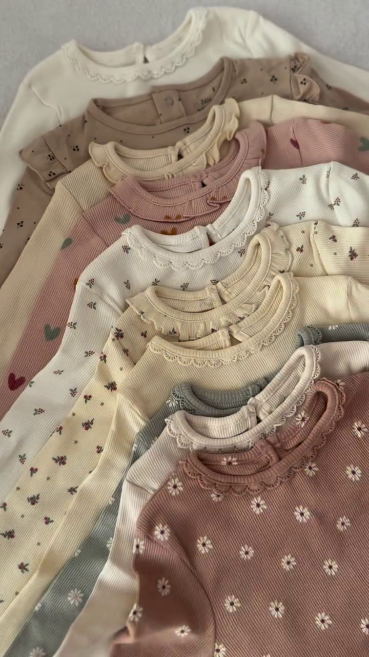 🌸 Vintage Lace Collar Ribbed Tops – Soft Aesthetic Floral Casual Tops | Elegant Everyday Wear | Multiple Designs & Colors | Sizes XXS–XXL ✨