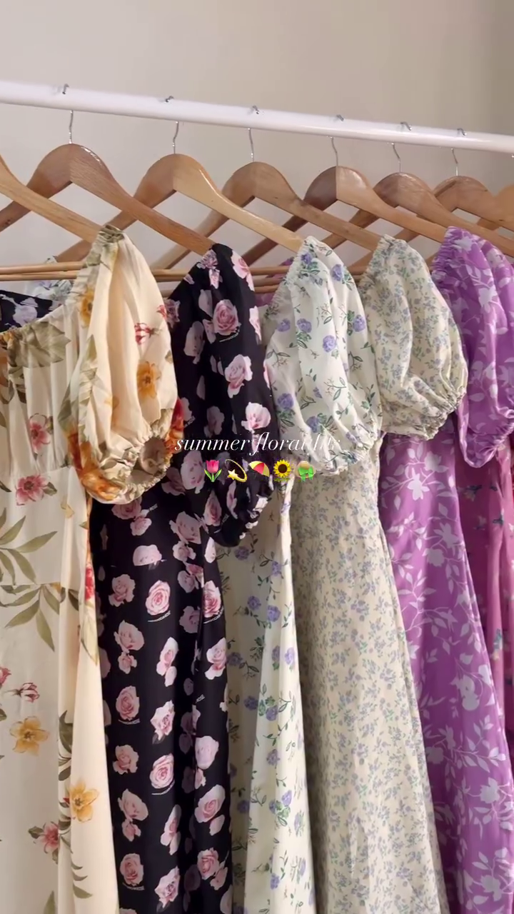 🌸 Summer Floral Puff Sleeve Midi Dresses – Elegant Vintage Flower Print Dress | Romantic Casual Outfit | Multiple Designs & Colors | Sizes XXS–XXL ✨