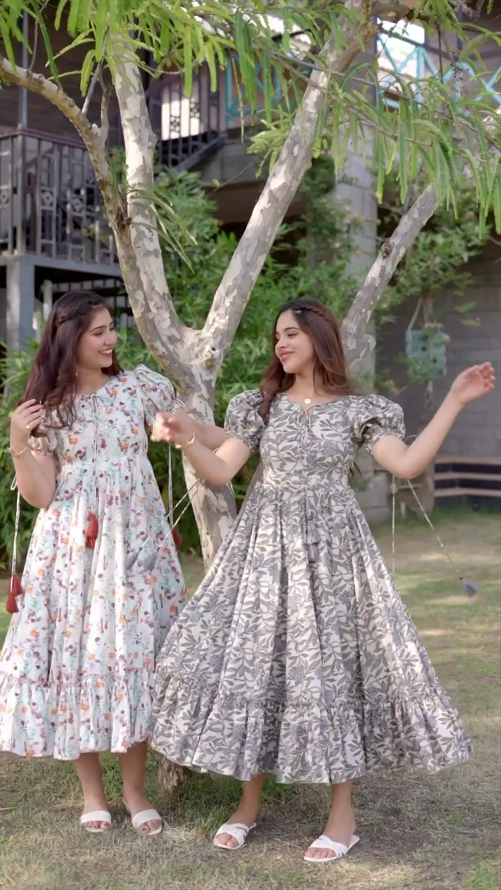 🌿 Vintage Floral Puff Sleeve Midi Dress – Elegant Garden Party Dress | Cottagecore Aesthetic Summer Outfit | Multiple Colors & Designs | Sizes XXS–XXL ✨