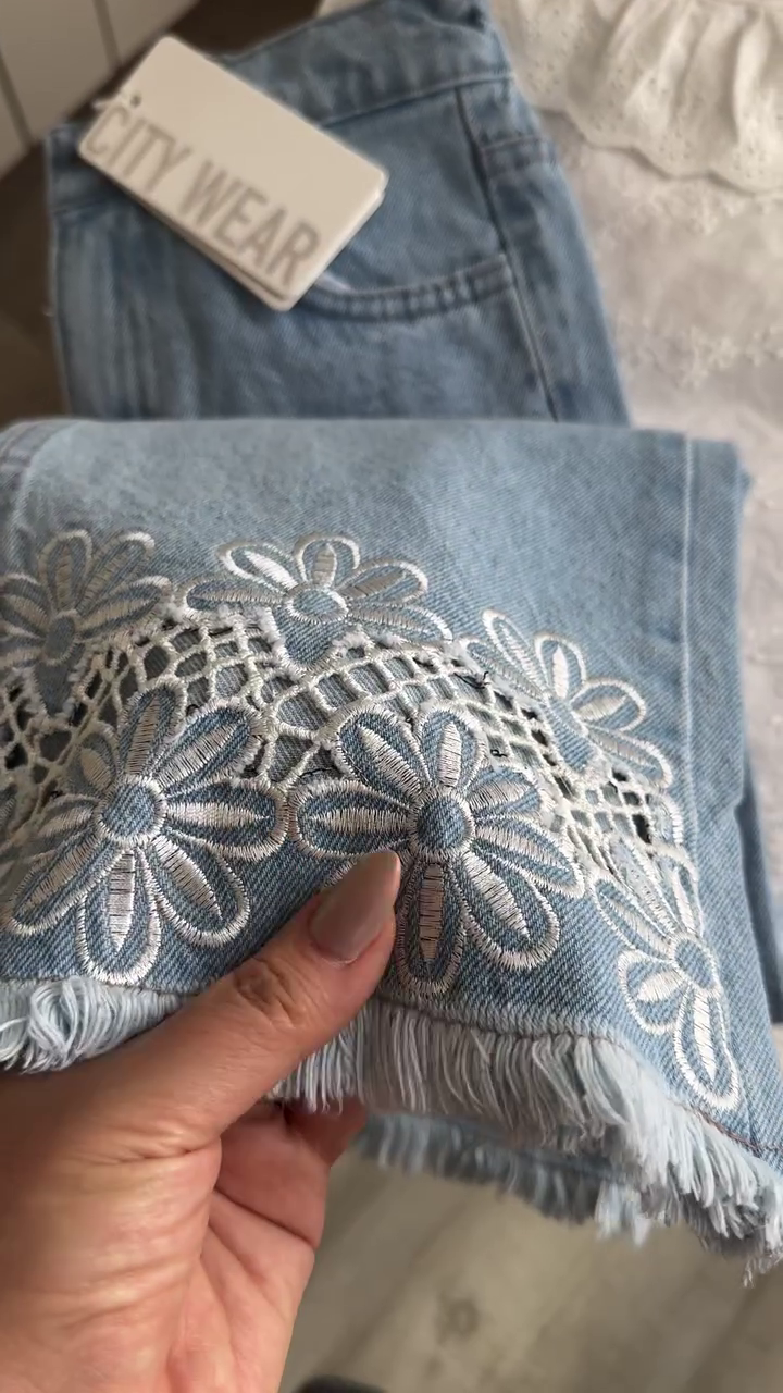 Soft Blossom Denim Set 🌼 | Embroidered Jeans & Elegant Lace Top Combo