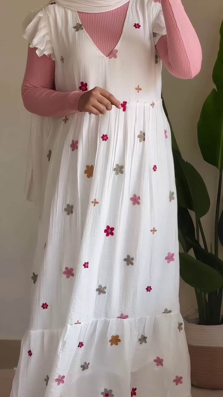 Blush Petal Layered Maxi Dress 🤍💗 | Soft Floral Embroidered Pinafore Set