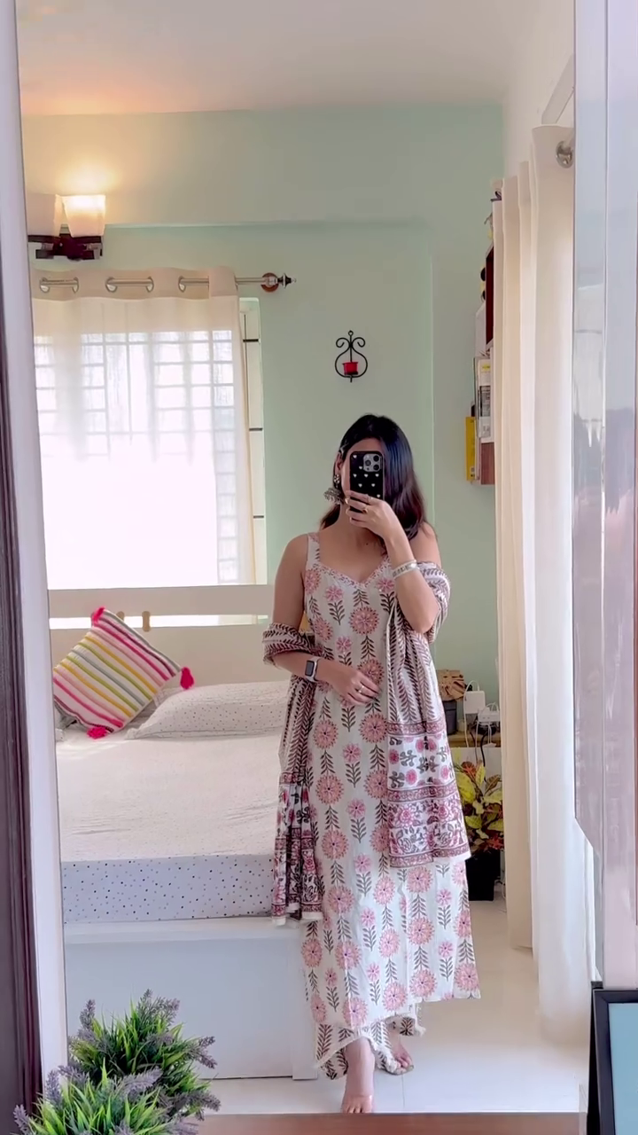 Rustic Ruby Ethnic Co-Ord Set 🌿 | Printed Kurta, Pants & Dupatta Set