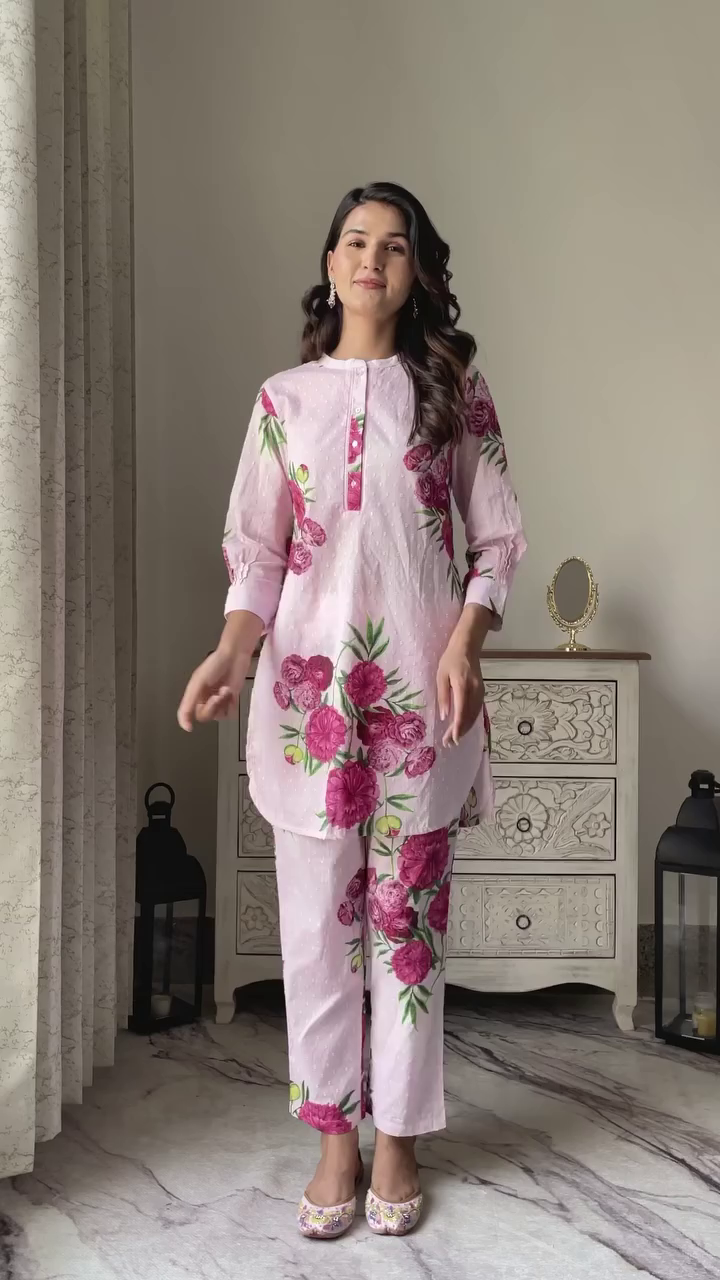 Blush Rose Ethnic Co-Ord Set 🌸 | Elegant Floral Kurta & Pants Set