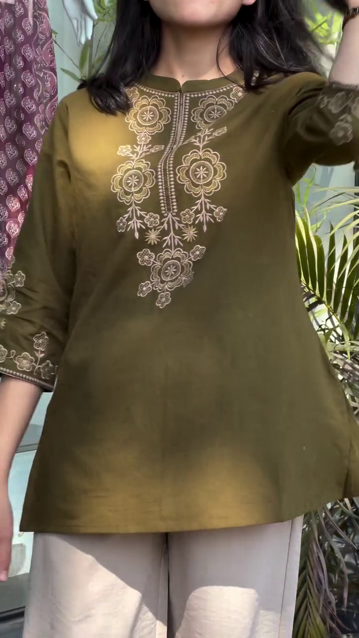 Olive Grace Embroidered Kurti ✨ | Elegant Minimal Ethnic Top