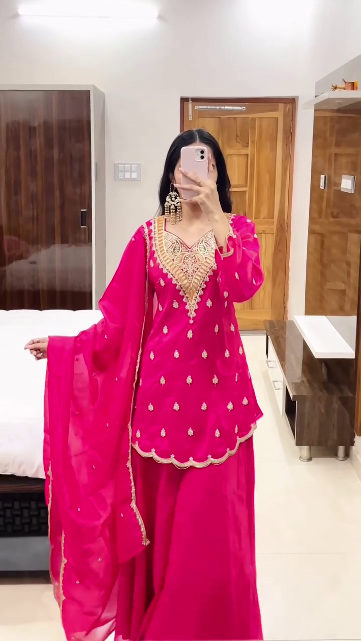 Lilac Luxe 3-Piece Co-Ord Set ✨ | Embroidered Crop Top, Palazzo & Sheer Jacket