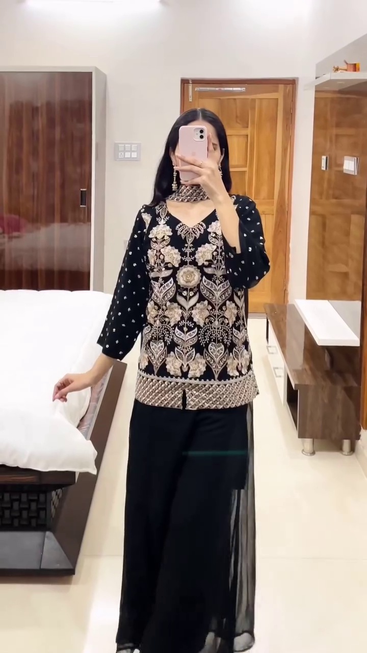 Lilac Luxe 3-Piece Co-Ord Set ✨ | Embroidered Crop Top, Palazzo & Sheer Jacket