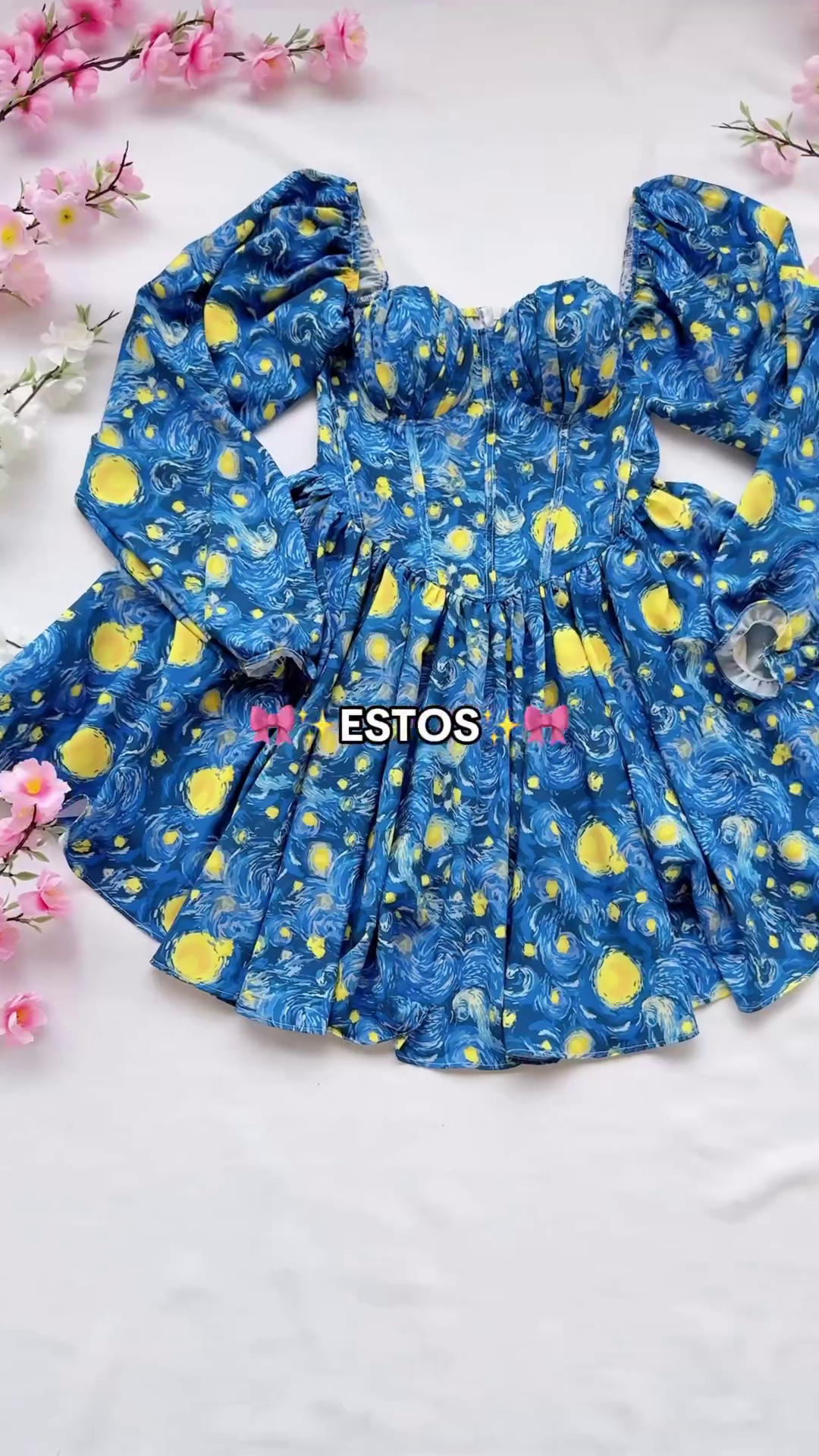 Starry Night Corset Dress ✨ | Artistic Puff Sleeve Flowy Mini Dress