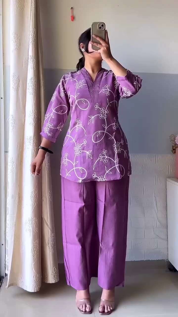 Midnight Bloom Co-Ord Set ✨ | Elegant Embroidered Kurti & Palazzo Set