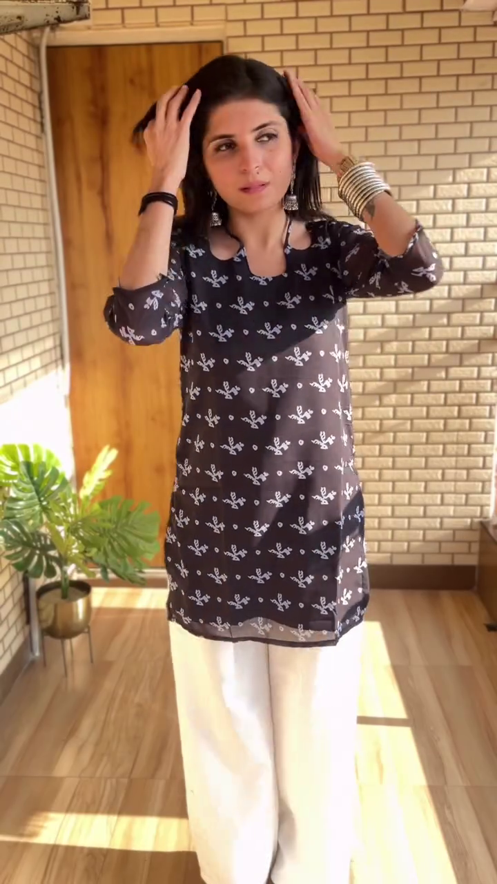 Monochrome Elephant Print Kurti ✨ | Chic Statement Ethnic Top