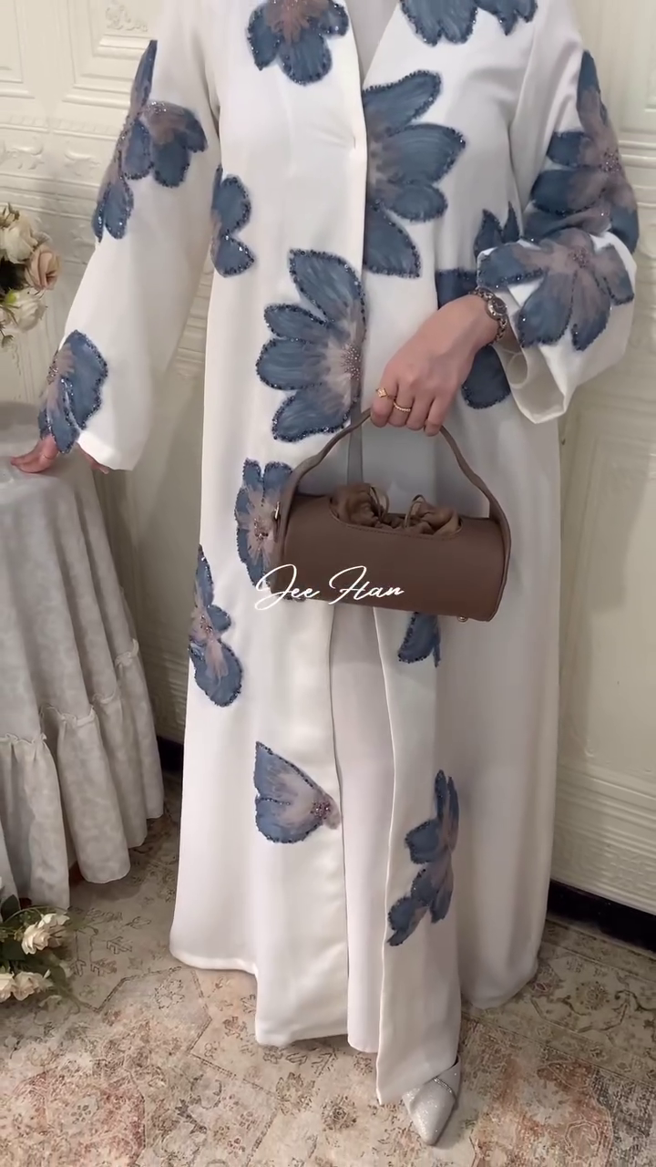Ivory Bloom Luxury 3-Piece Set ✨ | Embroidered Abaya, Inner & Pants