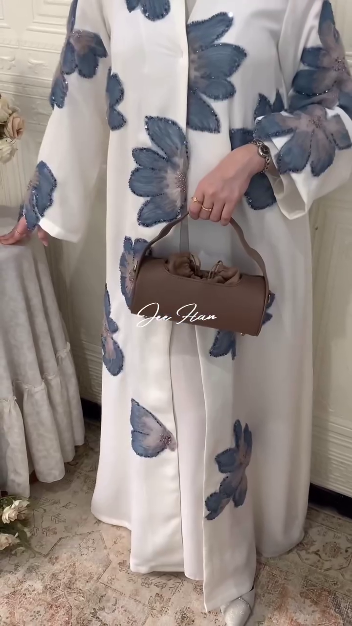 Ivory Bloom Luxury 3-Piece Set ✨ | Embroidered Abaya, Inner & Pants
