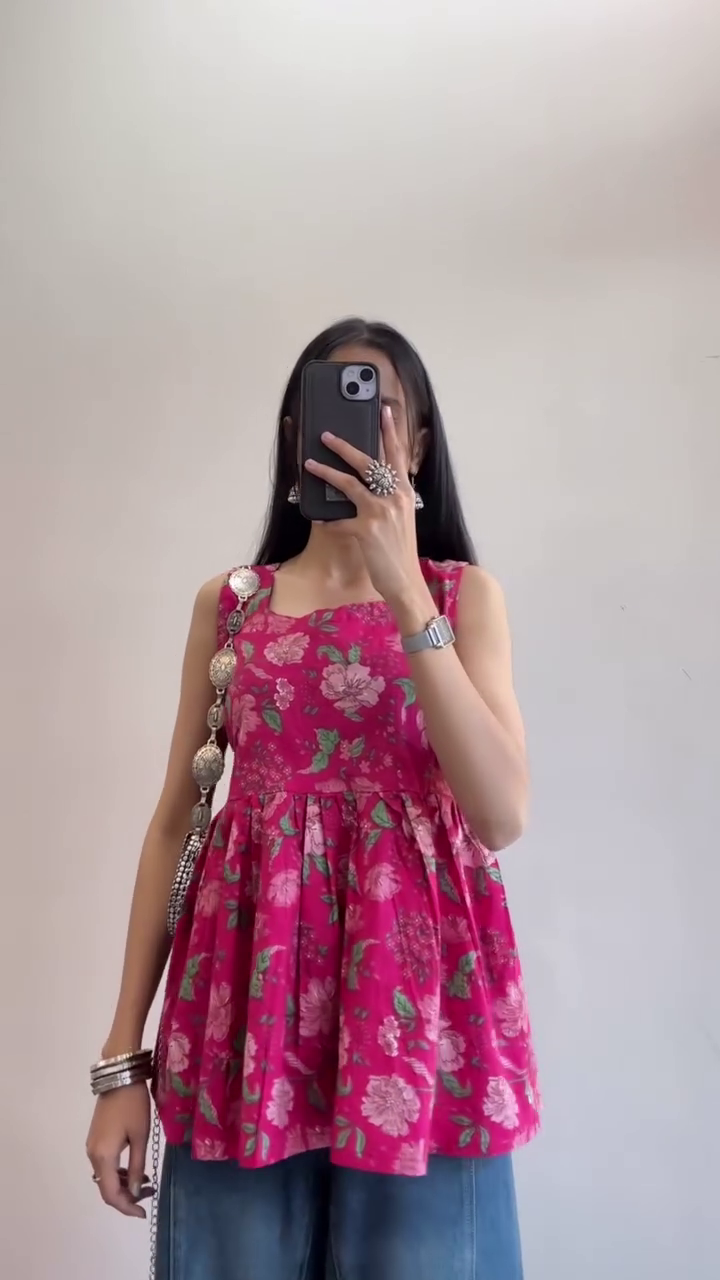 Blossom Pink Floral Peplum Top ✨ | Cute Summer Ethnic Fusion Cami