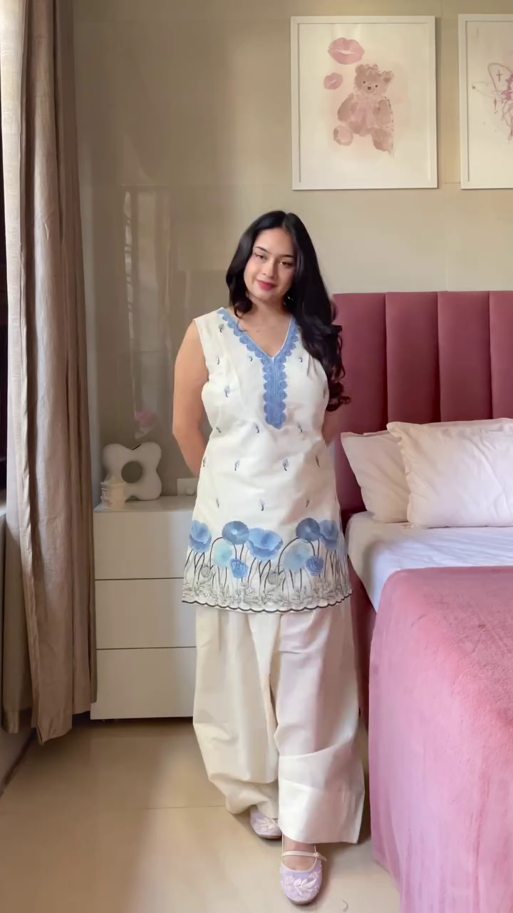 Blue Blossom Embroidered Kurta Set ✨ | Elegant Summer Ethnic Co-ord