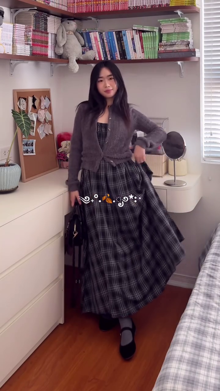 Classic Checkered Midi Dress with Cardigan ✨ | Vintage Chic Co-ord Set