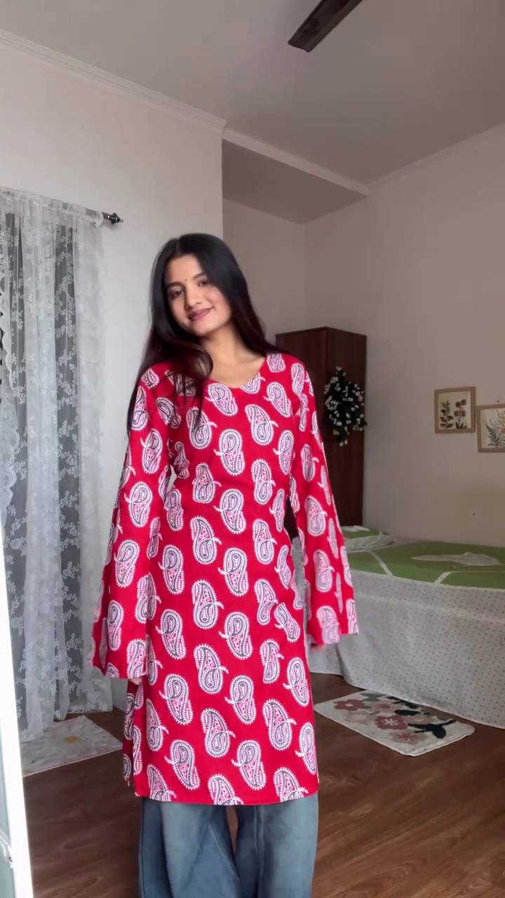 Ruby Paisley Charm Kurti ❤️✨ | Elegant Everyday Printed Straight Kurta