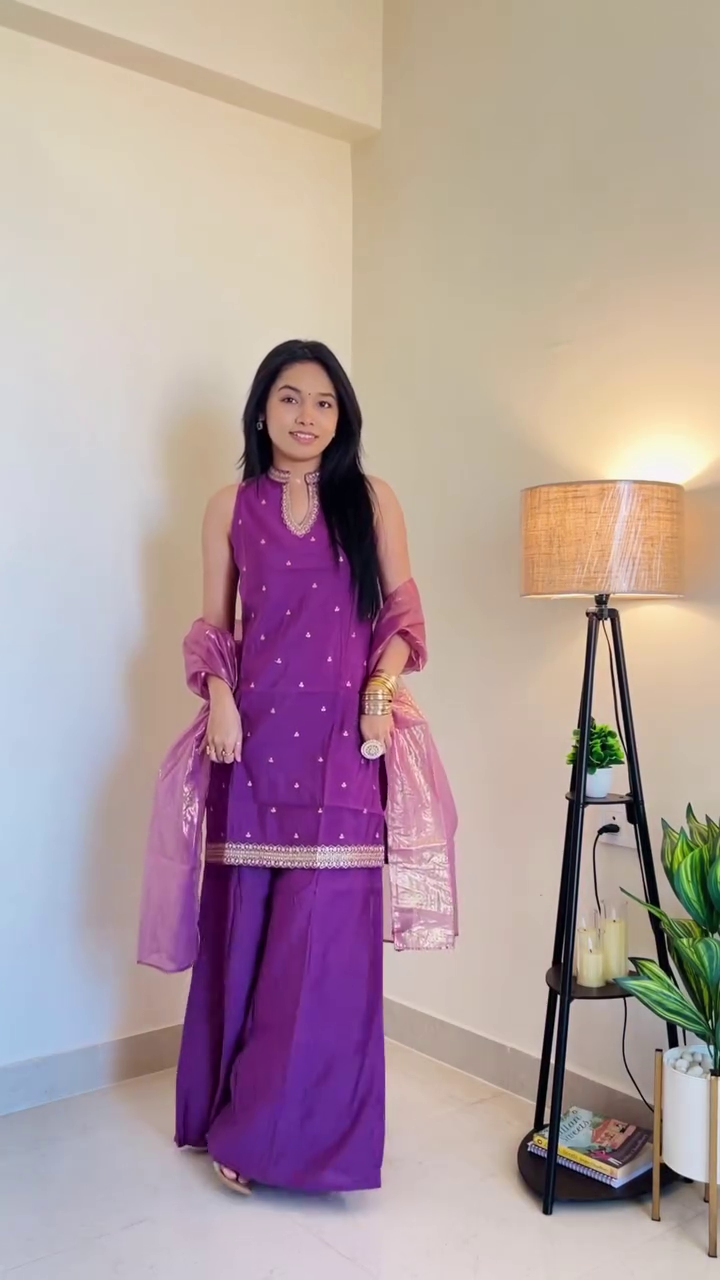 Royal Amethyst Grace Suit Set 💜✨ | Elegant Sleeveless Kurta with Palazzo & Dupatta