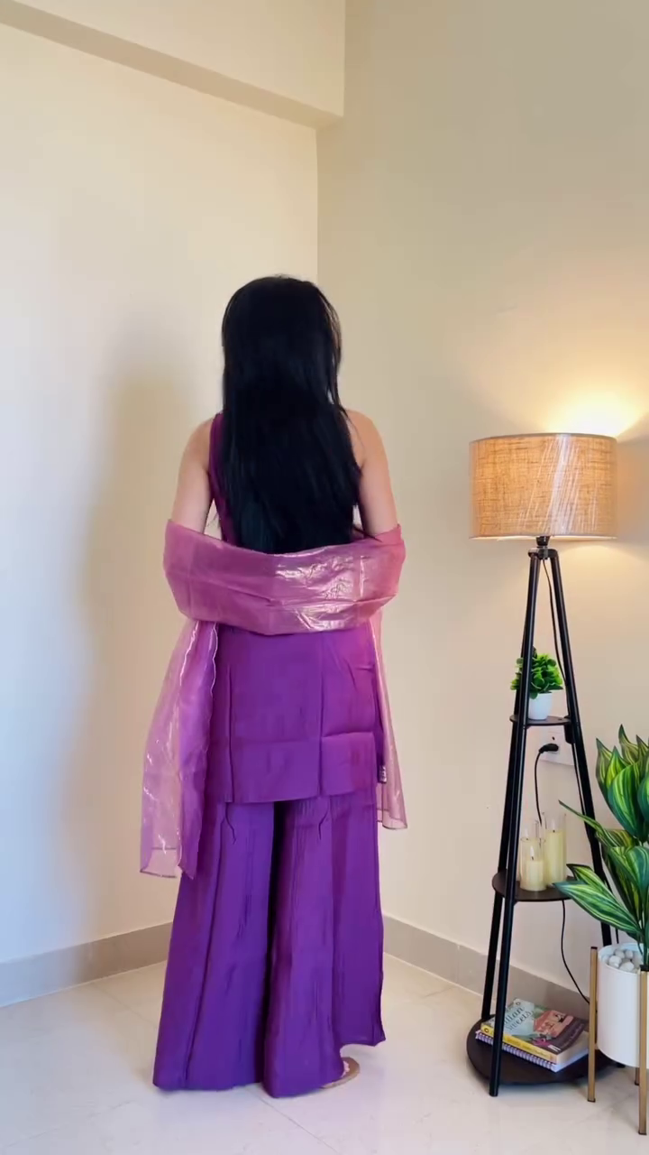 Royal Amethyst Grace Suit Set 💜✨ | Elegant Sleeveless Kurta with Palazzo & Dupatta
