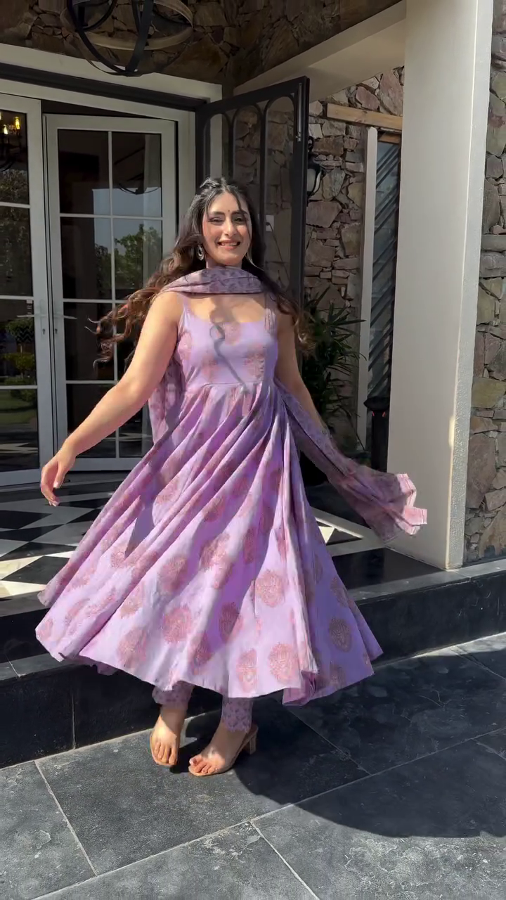 Lavender Bloom Anarkali Set 💜🌸✨ | Flowy Ethnic Dress with Dupatta