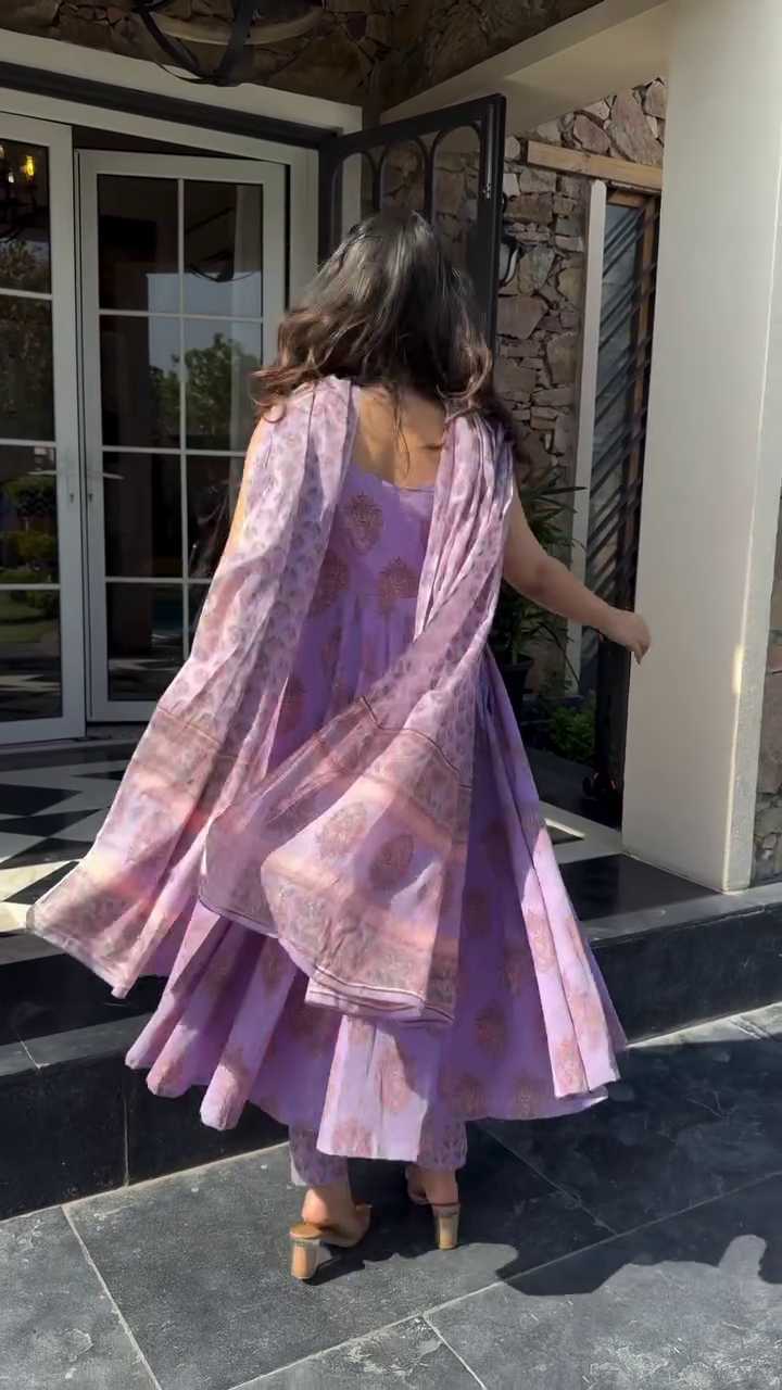 Lavender Bloom Anarkali Set 💜🌸✨ | Flowy Ethnic Dress with Dupatta