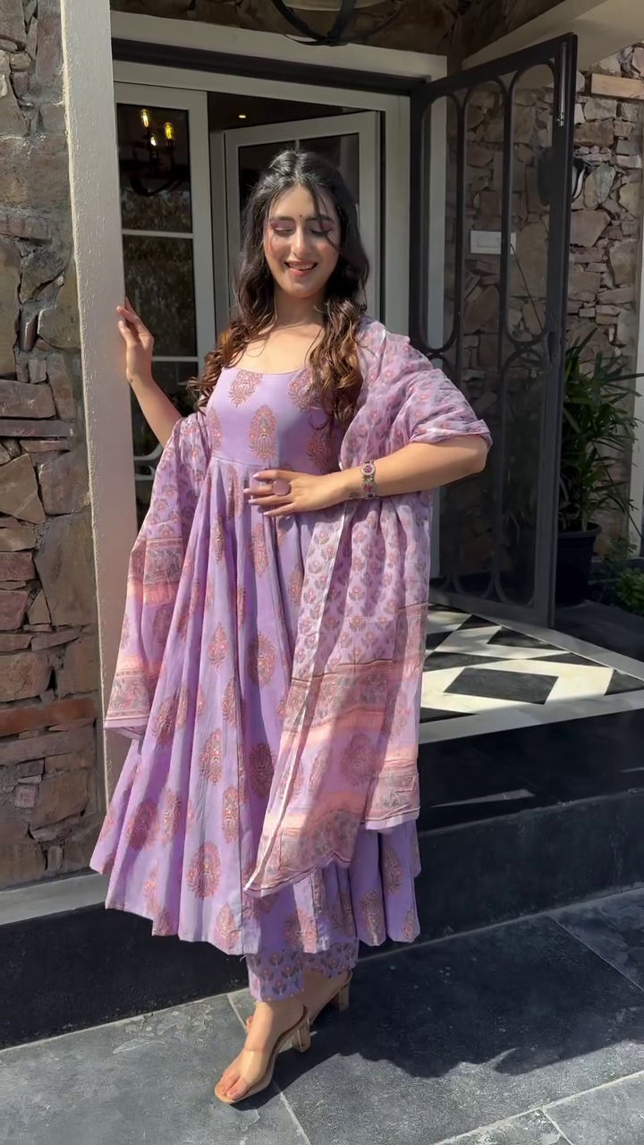 Lavender Bloom Anarkali Set 💜🌸✨ | Flowy Ethnic Dress with Dupatta