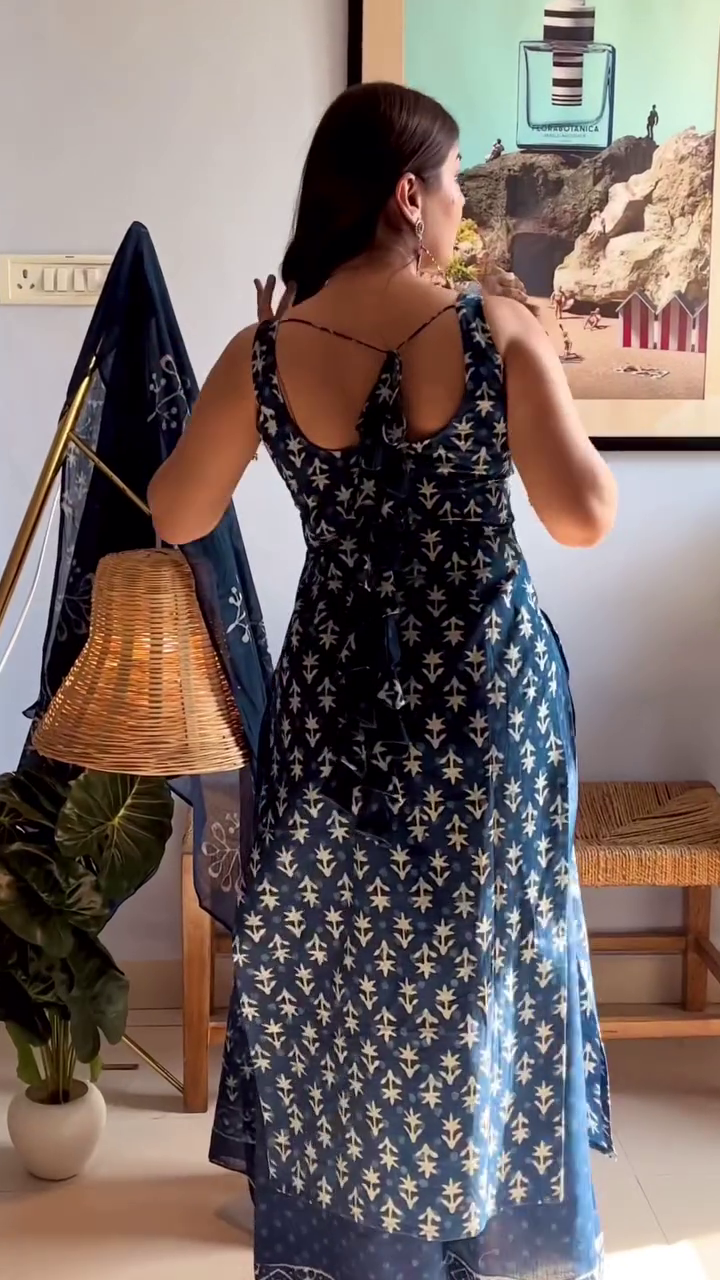 Midnight Indigo Elegance Suit Set 💙✨ | Handcrafted Printed Kurta with Dupatta