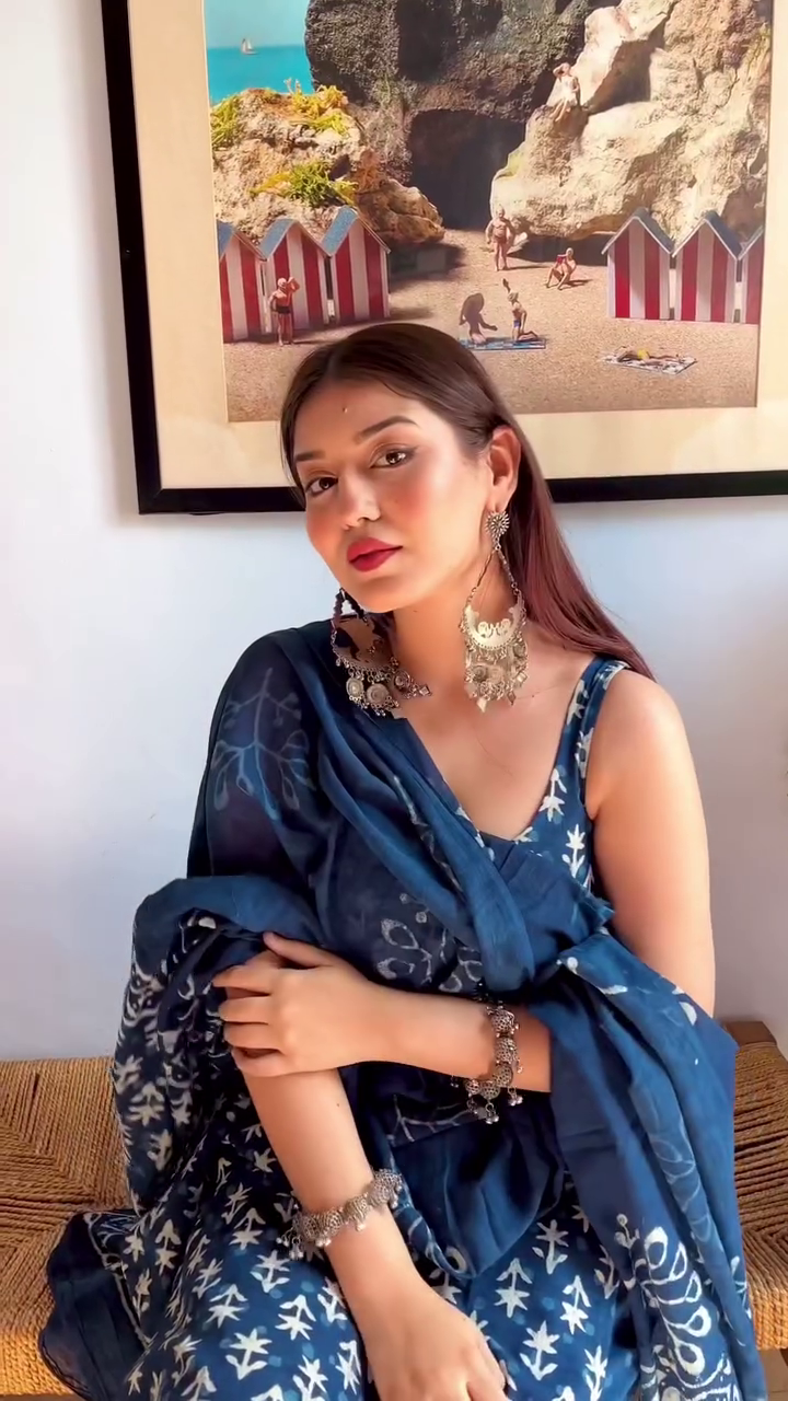 Midnight Indigo Elegance Suit Set 💙✨ | Handcrafted Printed Kurta with Dupatta