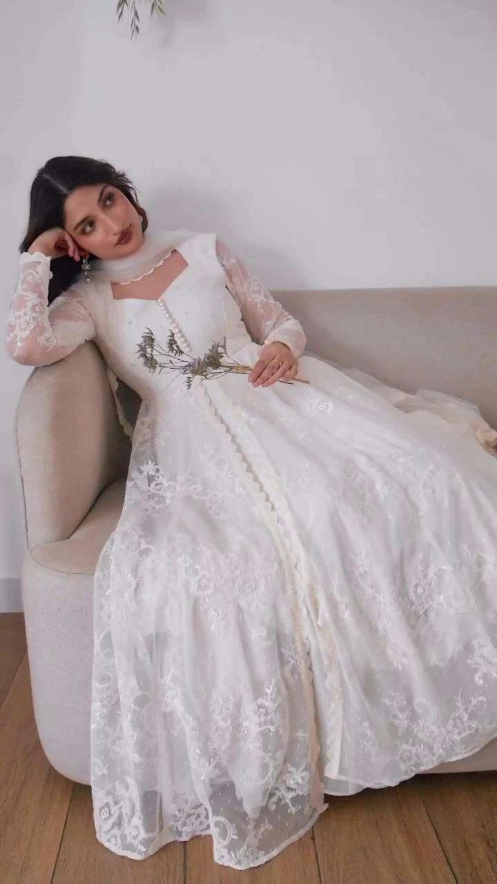 🤍 Ivory Dream Lace Anarkali Set – Pure Elegance, Timeless Grace 🤍✨