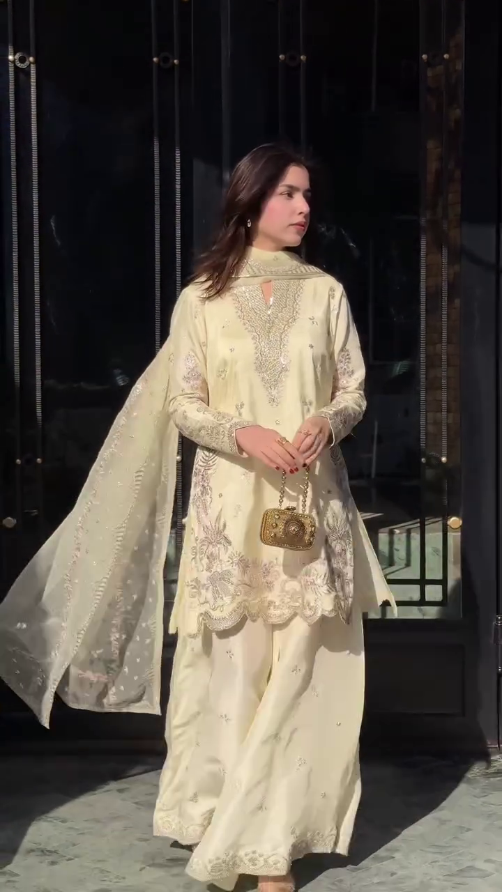 ✨ Noor Ivory Embroidered Festive Suit – Grace in Every Detail 🤍🌙