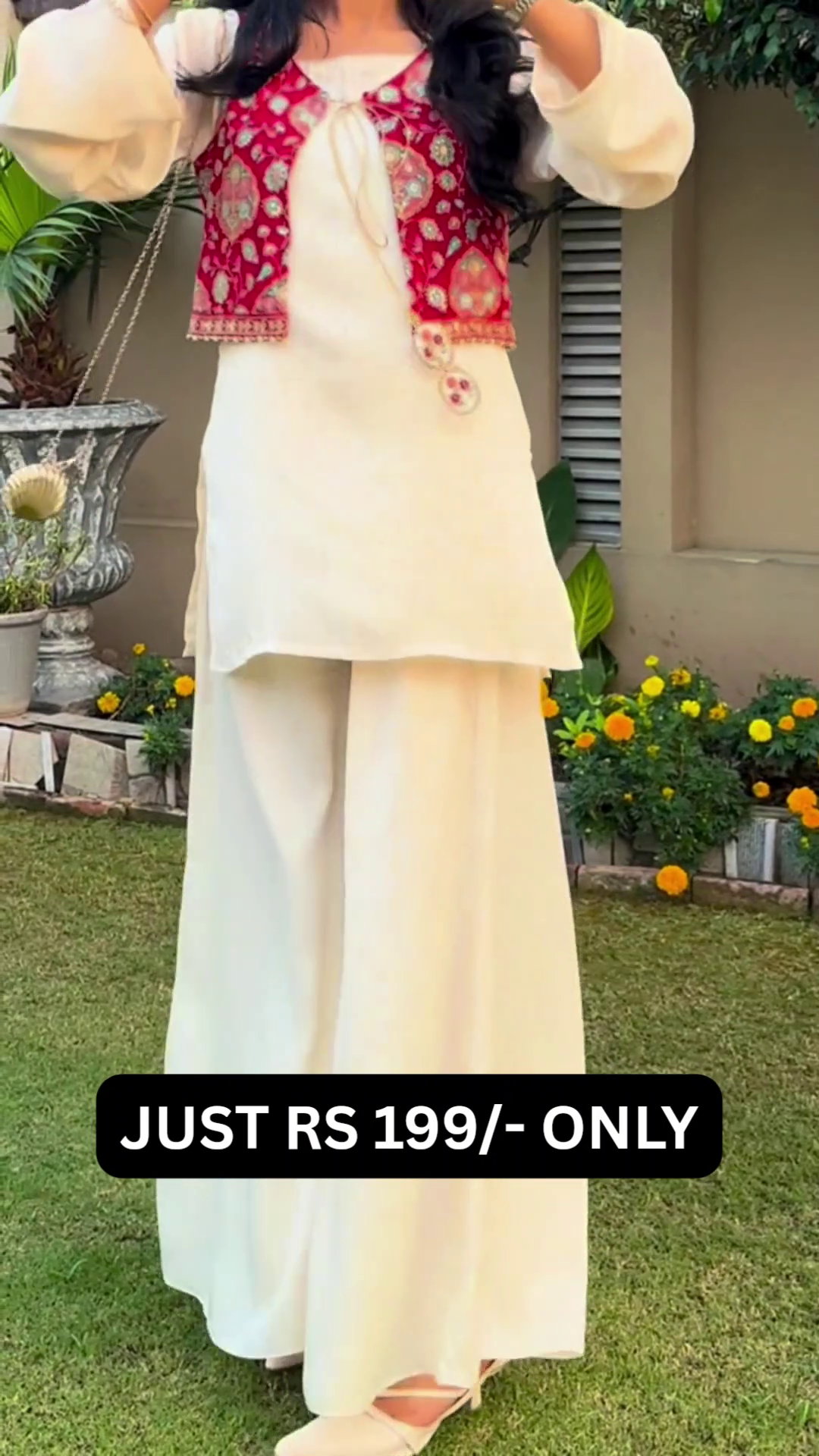 🌺 Festive Charm Kurta Set with Embroidered Jacket – Elegant on a Budget ✨❤️