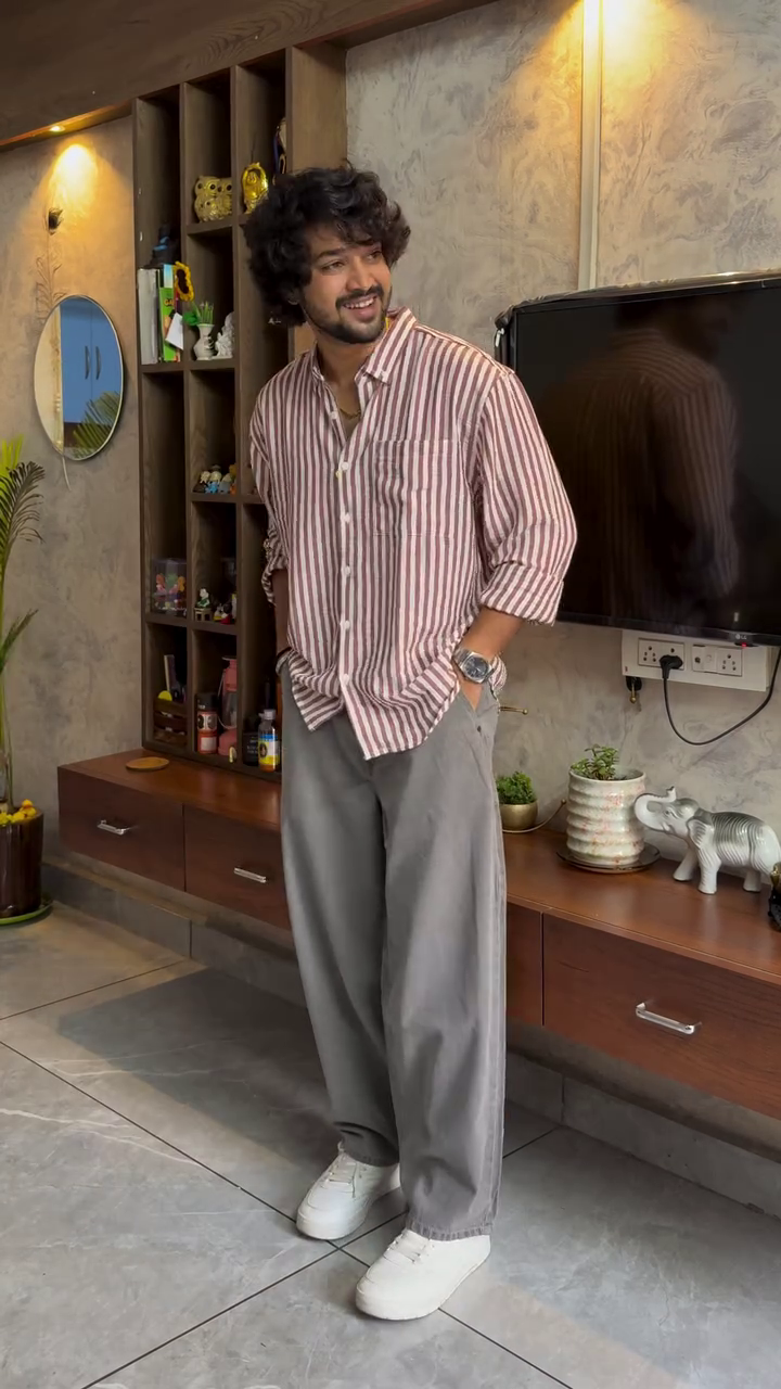 🤍 Brown Striped Shirt – Effortless Smart Casual Vibes 👔✨