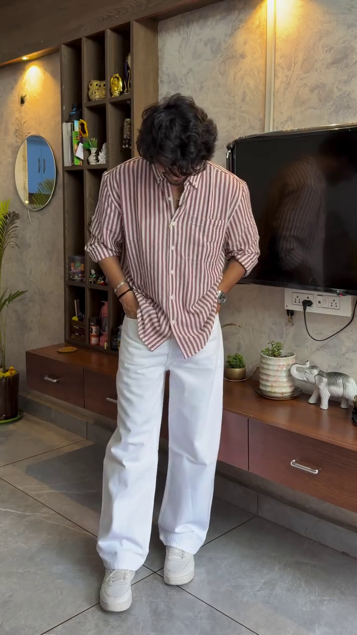 🤍 Brown Striped Shirt – Effortless Smart Casual Vibes 👔✨