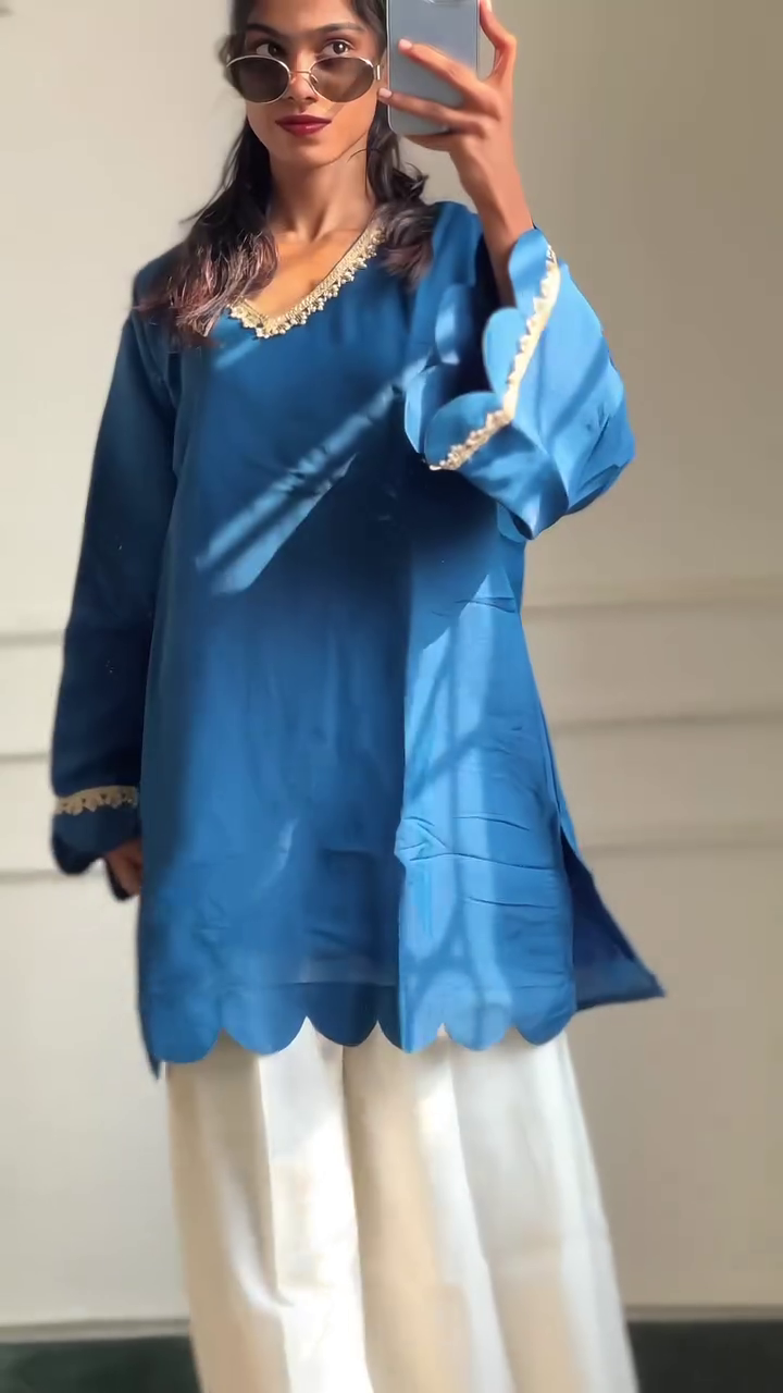 “Royal Azure Kurta Set 💙 | Scallop Elegance Coord”