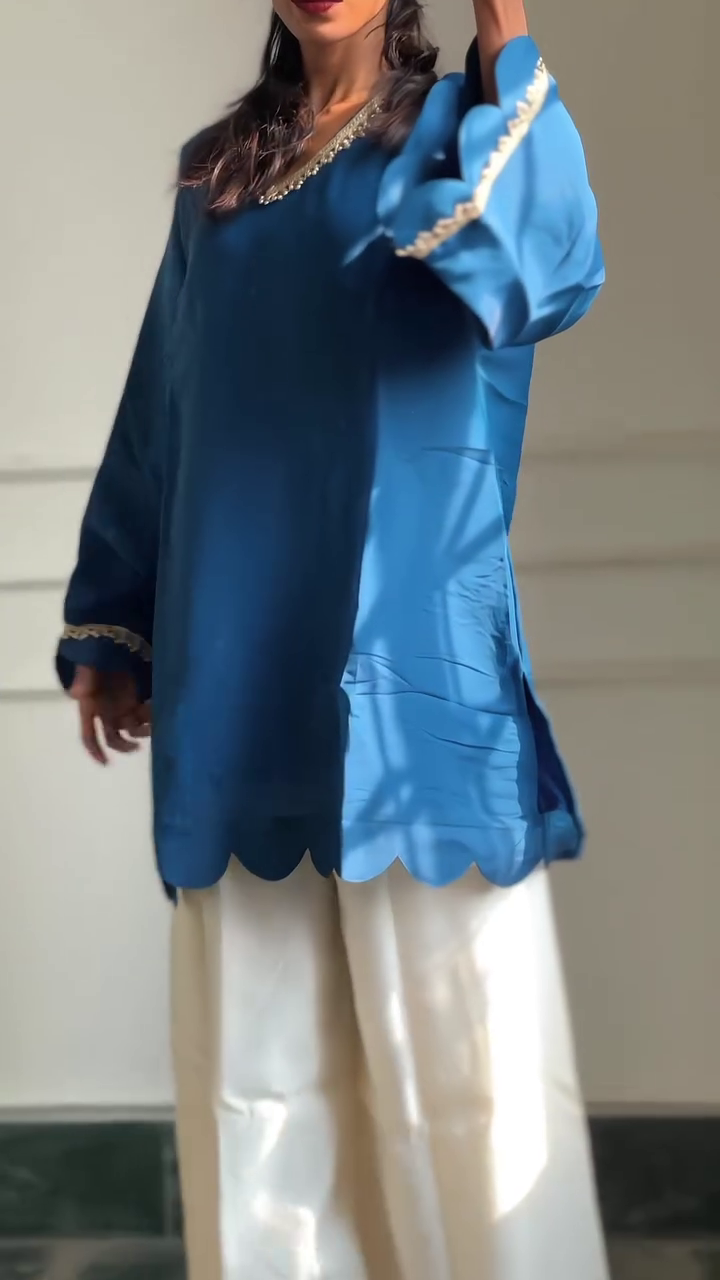 “Royal Azure Kurta Set 💙 | Scallop Elegance Coord”