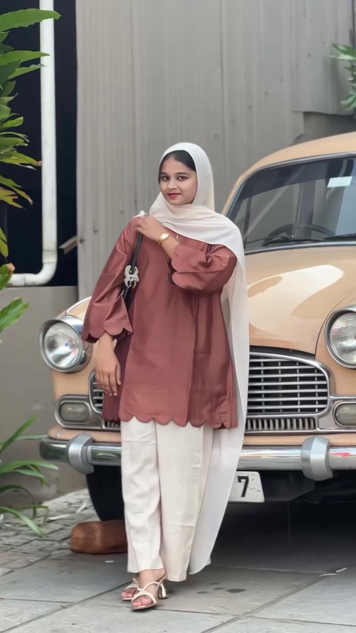 “Mocha Scallop Kurta Set 🤎🌿 | Soft Modest Chic Wear”