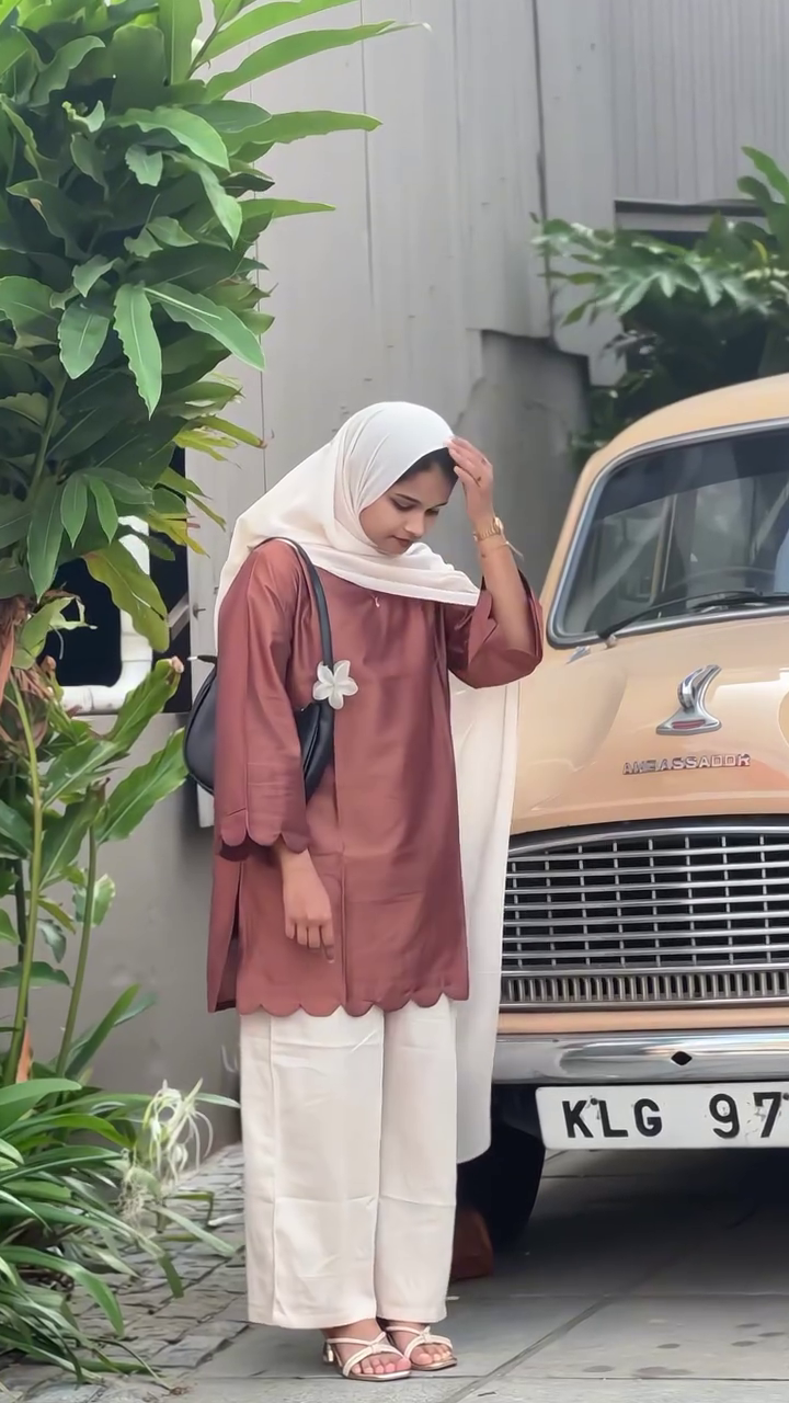 “Mocha Scallop Kurta Set 🤎🌿 | Soft Modest Chic Wear”