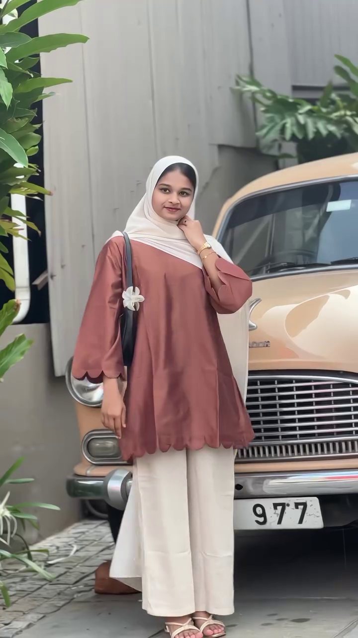 “Mocha Scallop Kurta Set 🤎🌿 | Soft Modest Chic Wear”