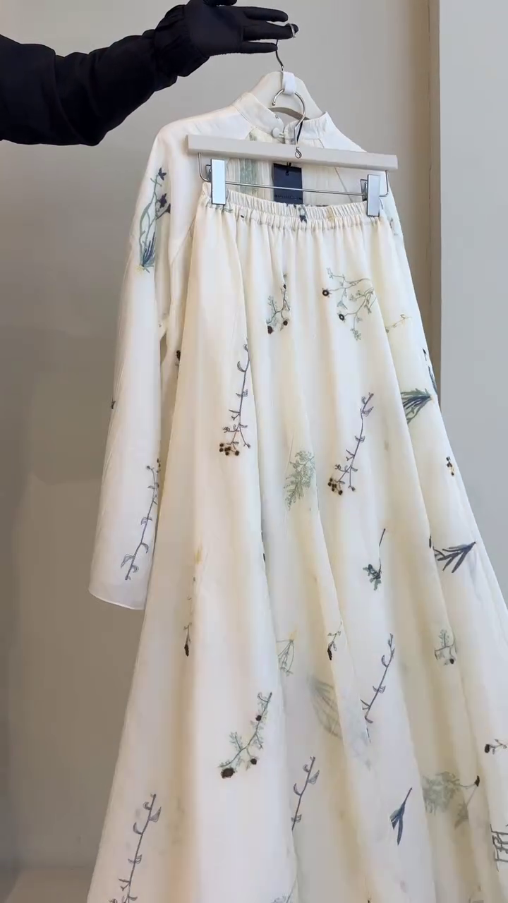 “Ivory Botanical Pleated Set 🤍🌸 | Soft Luxe Modest Wear”