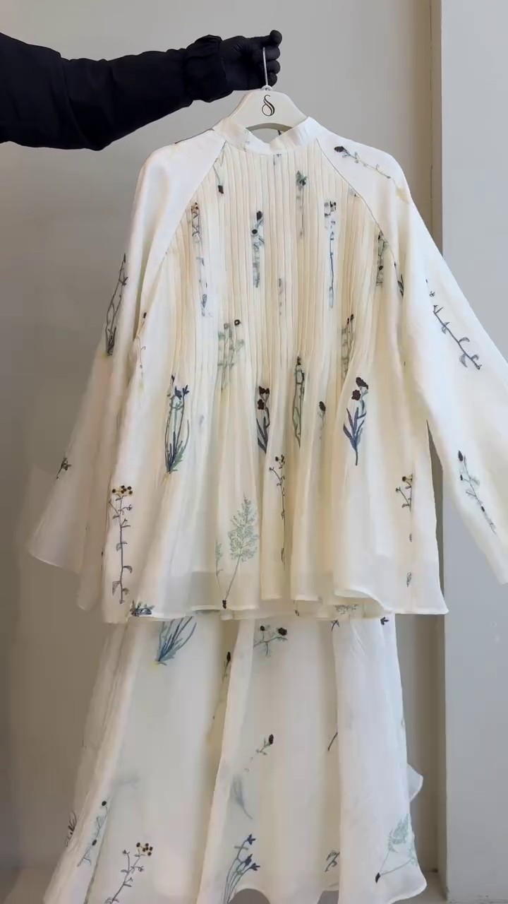 “Ivory Botanical Pleated Set 🤍🌸 | Soft Luxe Modest Wear”