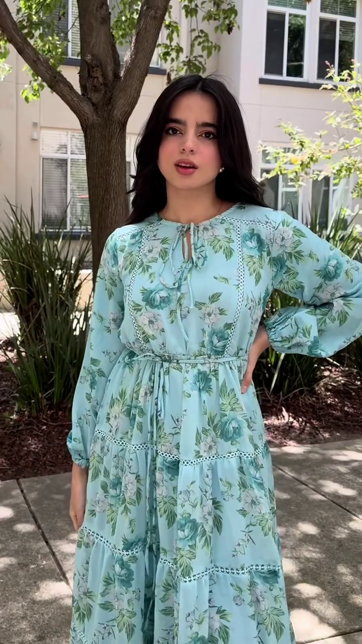 “Mint Bloom Tiered Dress 💙🌸 | Soft Feminine Flow”