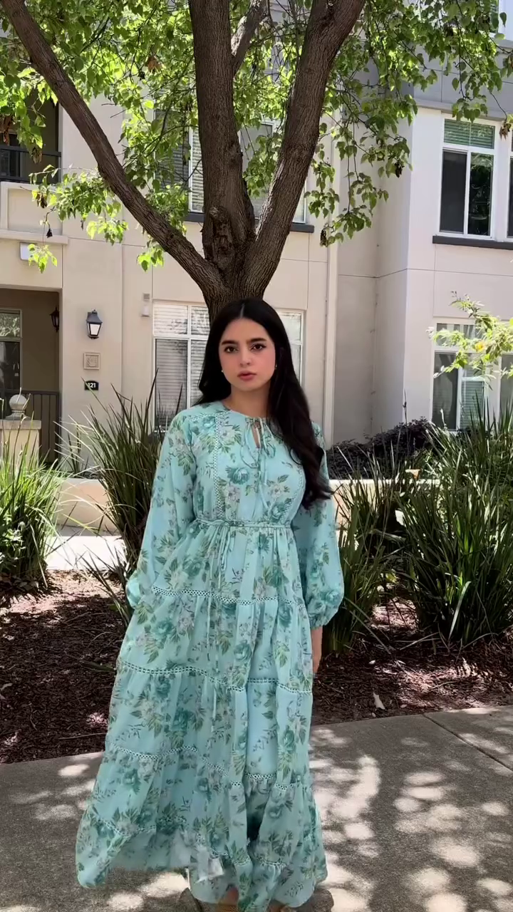 “Mint Bloom Tiered Dress 💙🌸 | Soft Feminine Flow”