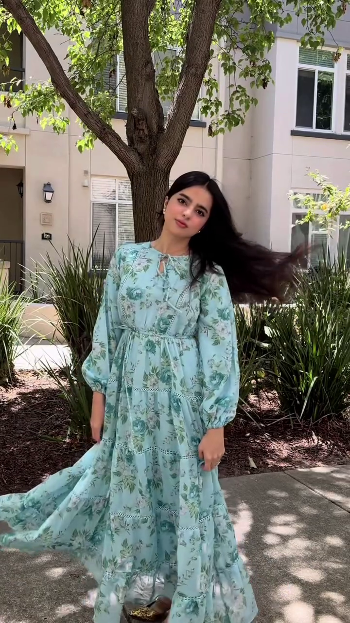 “Mint Bloom Tiered Dress 💙🌸 | Soft Feminine Flow”