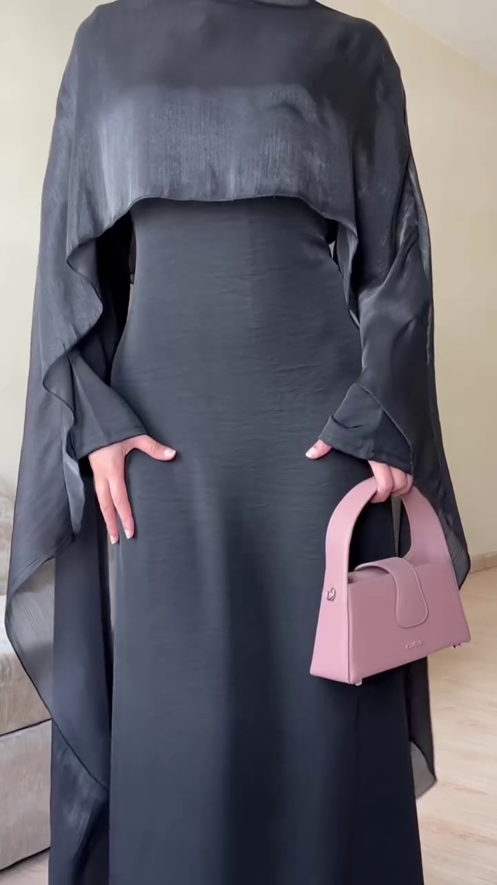 “Noir Drape Cape Dress 🖤🌙 | Elegant Statement Luxe”