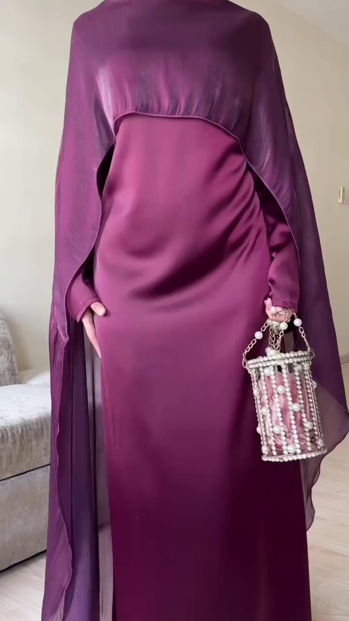 “Noir Drape Cape Dress 🖤🌙 | Elegant Statement Luxe”