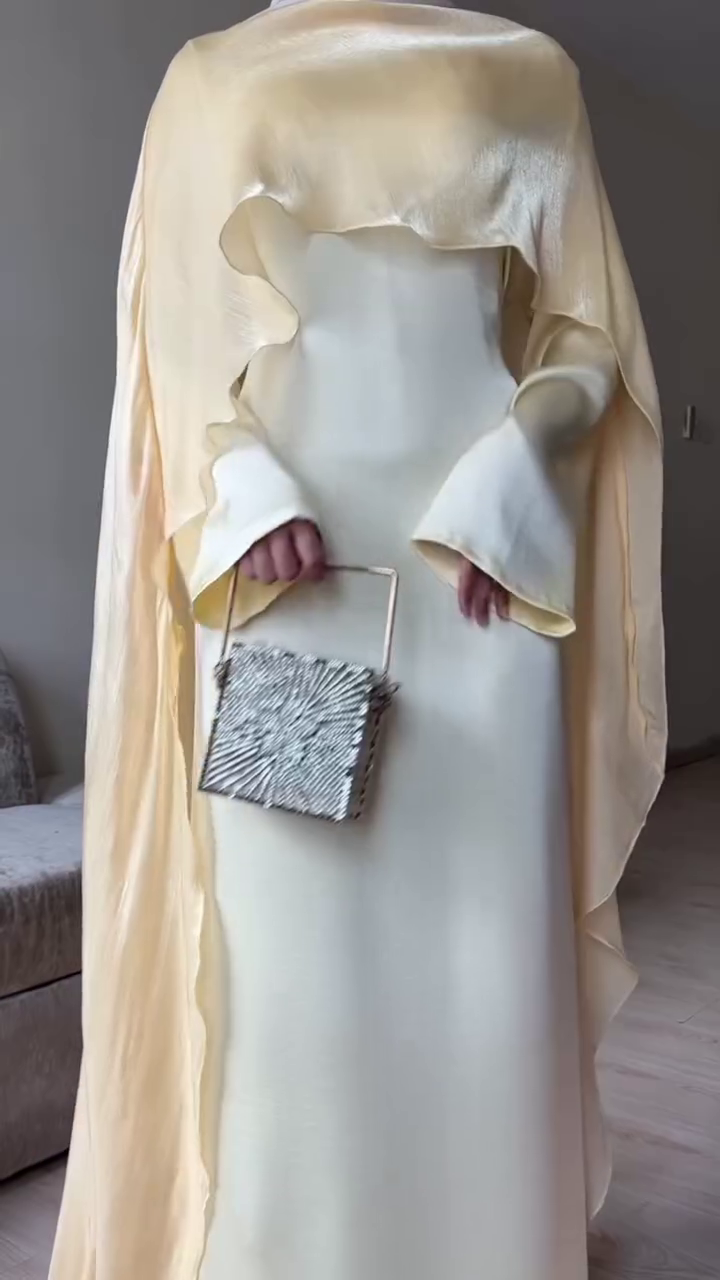 “Noir Drape Cape Dress 🖤🌙 | Elegant Statement Luxe”