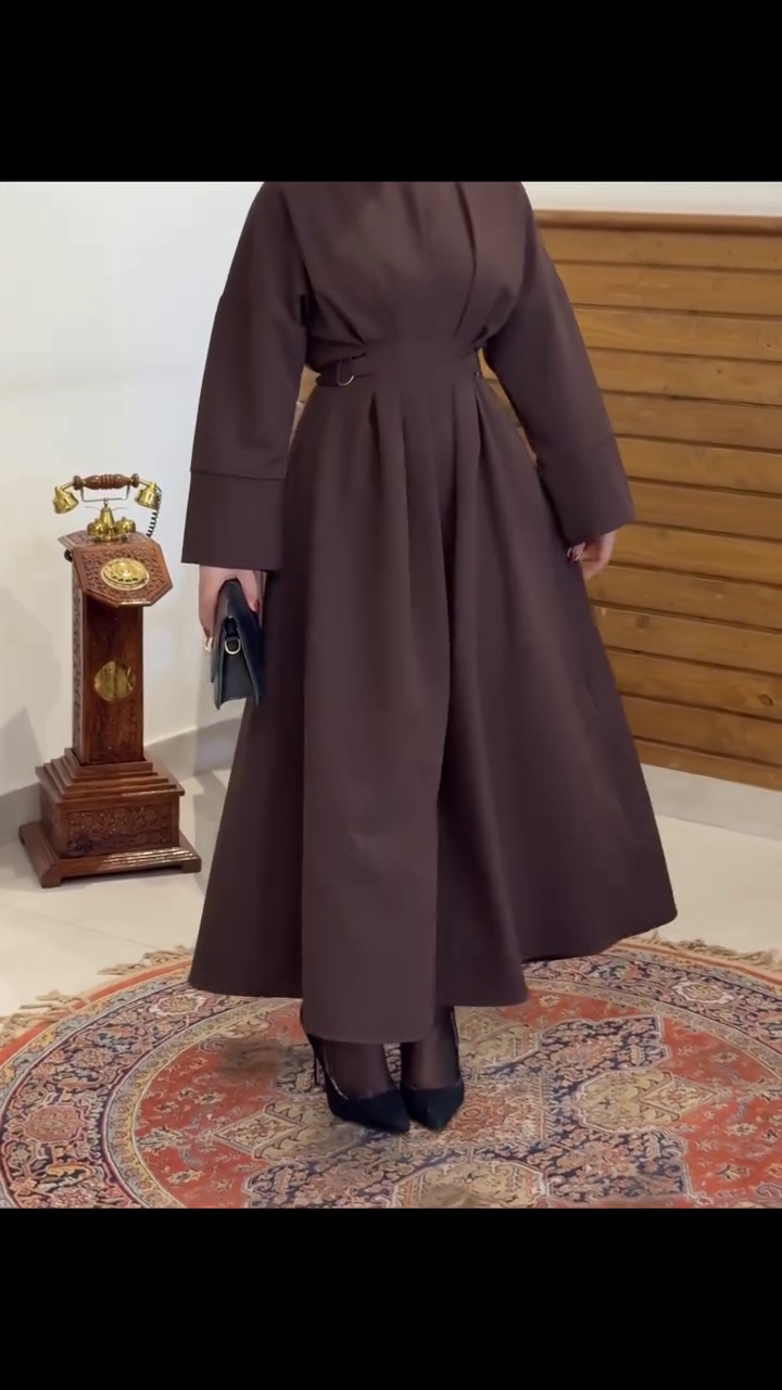 “Espresso Pleated Maxi Dress 🤎🕰️ | Timeless Structured Elegance”