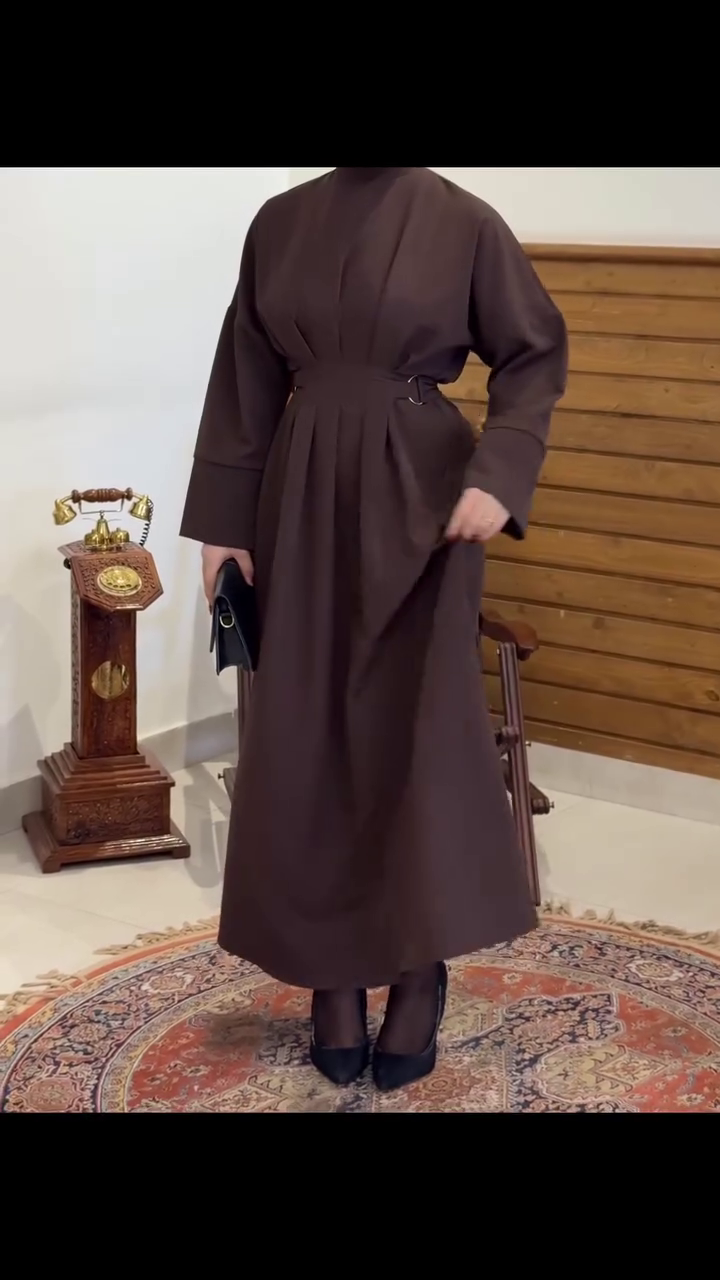 “Espresso Pleated Maxi Dress 🤎🕰️ | Timeless Structured Elegance”